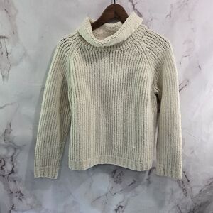 Banana Republic Sweater Womens Medium Cream White Wool Merino Boxy Turtleneck